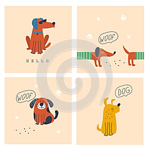 Set cards or poster with cute dogs. Nursery prints. Vector illustrations