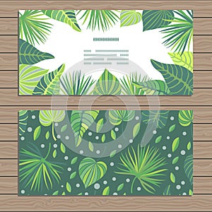 Set of cards on tropical jungle leaves theme.