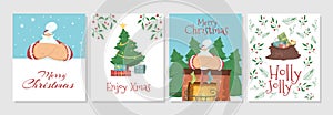 Set of Cards for Winter Holidays with Santa Claus