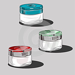 A set of care cosmetics. Isolated vector images for advertising a beauty salon, cosmetics store. Cream, toner, moisturizing serum