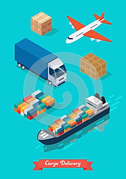 Set of Cargo Transportation Isometric View