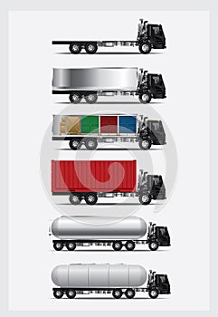Set of Cargo Trucks Transportation with Container isolated