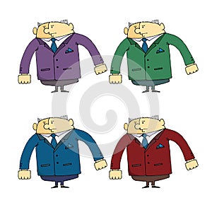 Set of caricatures the employee security guard in different clothes