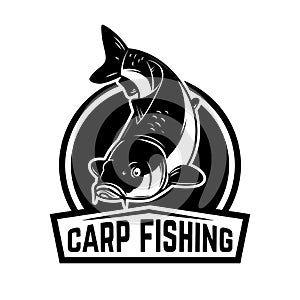 Set of carp fishing emblems in monochrome style. Carp fish logo, label, sign, poster, badge.