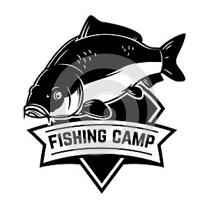 Set of carp fishing emblems in monochrome style. Carp fish logo, label, sign, poster, badge