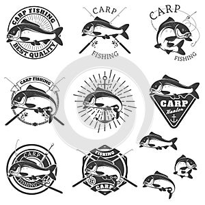 Set of carp fishing labels. Design elements for label, emblem for fishing club.