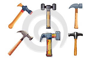 Set of carpenter hammer in flat style. Typical simplistic hammer tool set.