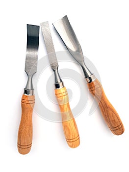 A set of carpenters chisels insolated on white background