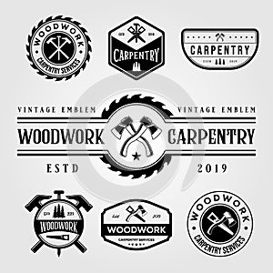 Set of carpentry woodwork vintage logo craftsman vector illustration design