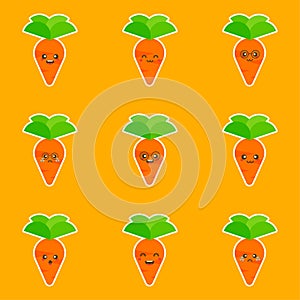 A set of Carrot character design or Carrot mascot, perfect for logo, web and print illustration. Kawaii and Cute vegetable vector