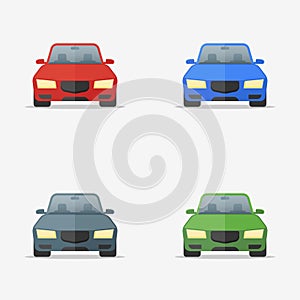 Set of cars in different colors flat style icons