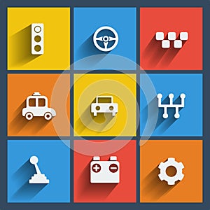 Set of 9 cars web and mobile icons. Vector.