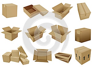 Set of carton packaging cardboard box, Shipping boxes, Big isometric delivery carton box, Vector illustration