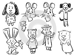 Set cartoon animals - rebbit, dog, bear, cat, mouse