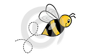 Set of cartoon bee mascot. A small bees flying on a dotted route. Wasp collection. Vector characters. Incest icon photo