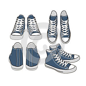 Set of cartoon blue sneakers