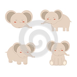 A set of cartoon boho elephants. Vector illustration