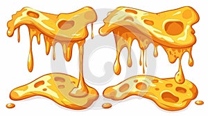 Set of cartoon borders with mellow dripping spans, pizza, sandwiches or pasta design elements. Isolated cheesy food