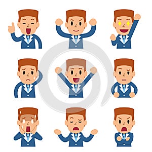 Set of cartoon businessman faces showing different emotions