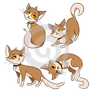 Set of cartoon cats. Collection of cute red cats. Pets with emotions. Playing animals. Illustration for children.