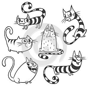 Set of cartoon cats. Outlined vector cats collection.