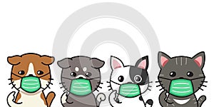 Set of cartoon cats wearing protective face masks