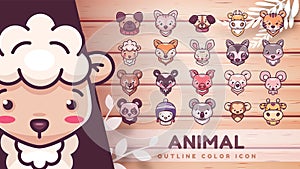 Set cartoon character animal icon photo