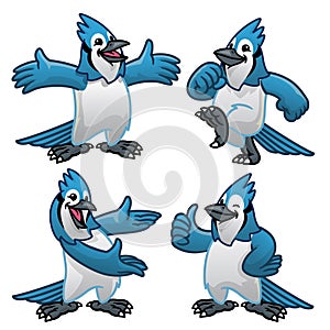 Set cartoon character of blue jay bird