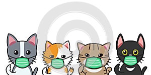 Set of cartoon character cute cats wearing protective face masks