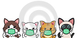 Set of cartoon character cute cats wearing protective face masks