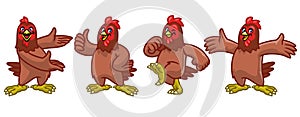 Set cartoon character of funny chicken hen