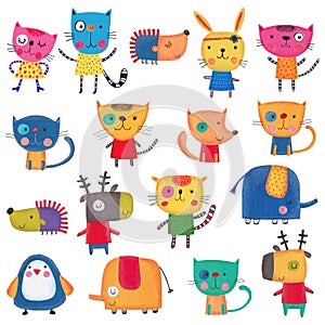 Set of cartoon characters over white background