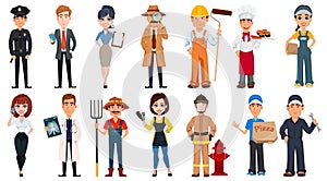 Set of cartoon characters with various occupations.