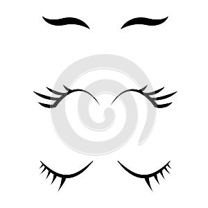 Set of cartoon closed eyes icons. eyelashes sign. closed eye border symbol