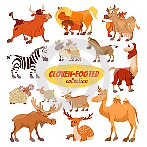Set of cartoon clowen-footed animals