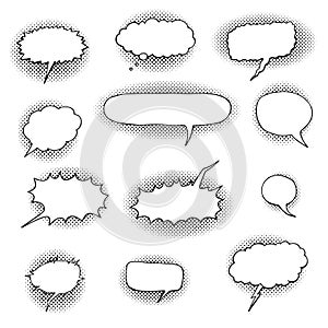 Set of cartoon comic speech bubbles, halftone shadows