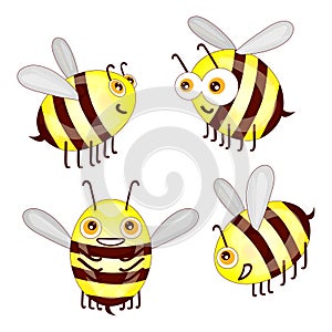 Set cartoon cute bees isolated on white background