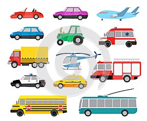 Set of cartoon cute cars and vehicles