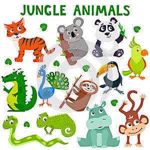 Set of cartoon cute jungle animals