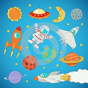 Set of cartoon cute outer space