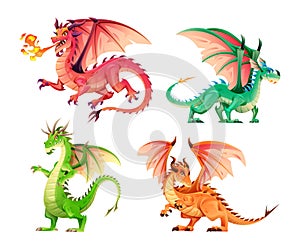 Set of cartoon dragon characters
