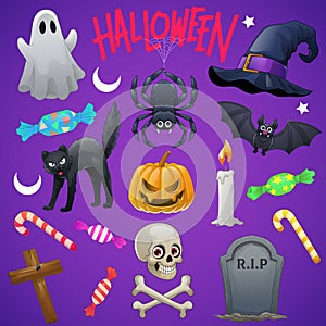Set Cartoon Drawing of Halloween objects