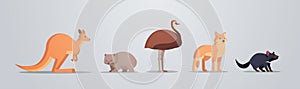 Set cartoon endangered wild australian animals collection wildlife species fauna concept flat horizontal