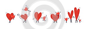 Set of cartoon family hearts. Doodle style pastime for happy parents and their children. Collection of vector stock illustrations
