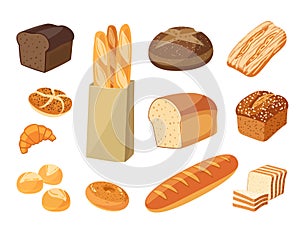 Set of cartoon food: bread