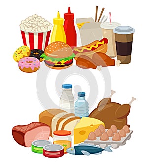 Set of cartoon food and drinks for restaurant or commercial.