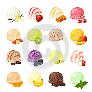 Set of cartoon food: ice cream with different flavours photo