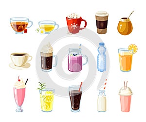 Set of cartoon food: non-alcoholic beverages