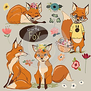 Set with Cartoon Fox