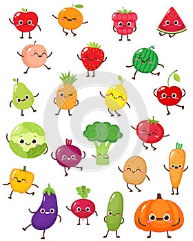 Set of cartoon fruits and vegetables